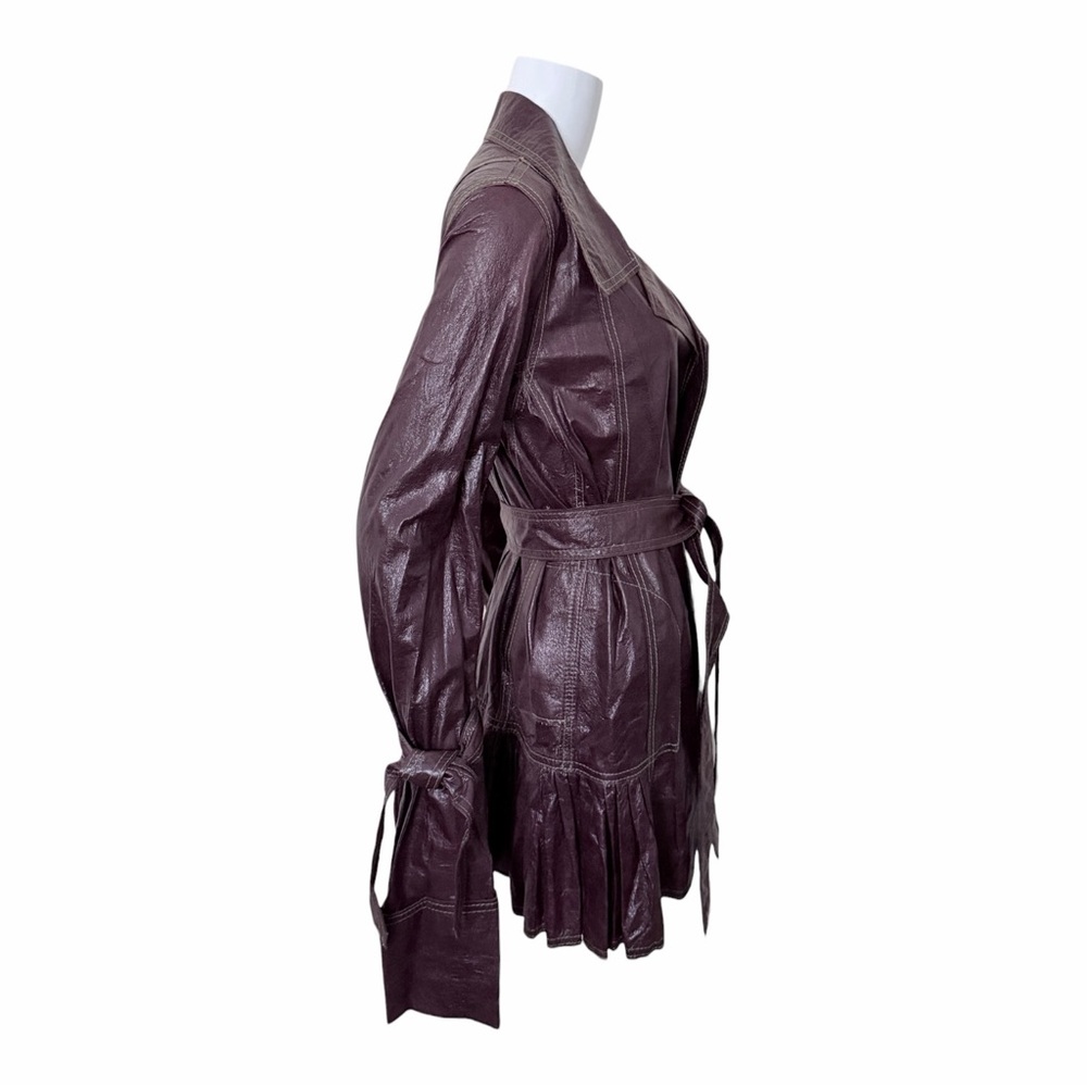 Vintage 90s Grownbeans Karen Groner Leather Trench Coat Size Small Purple Rare - Picture 3 of 11